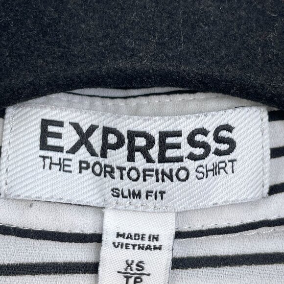 Express Portofino Shirt Womens XS Slim Fit Black White Striped Button Up Blouse - Picture 3 of 7
